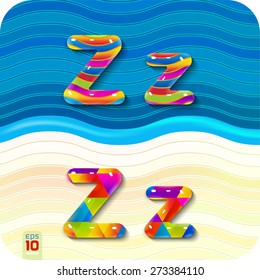 This glossy, multicolored letters. A set of alphabetic, uppercase "Z" and lowercase "z". With polygonal and wave structure. The rest of numbers and letters of the alphabet in my portfolio.