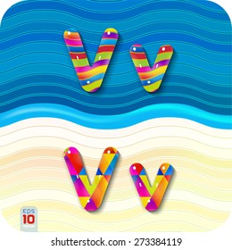 This glossy, multicolored letters. A set of alphabetic, uppercase "V" and lowercase "v". With polygonal and wave structure. The rest of numbers and letters of the alphabet in my portfolio. 