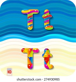 This glossy, multicolored letters. A set of alphabetic, uppercase "T" and lowercase "t". With polygonal and wave structure. The rest of numbers and letters of the alphabet in my portfolio. 