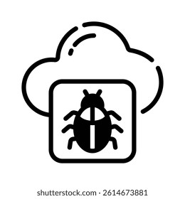 This glyph icon showing cloud bug concept