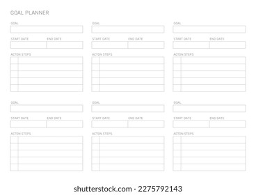 This goal plan template with a simple and minimal style. Note, scheduler, diary, calendar planner document template illustration.