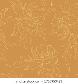 This gold seamless floral pattern is suitable for the design of fabrics, wallpaper and more.