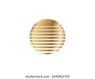 This golden retro sun features geometric lines, reminiscent of the bright style of the eighties and nineties, perfect for adding a nostalgic touch to any design.