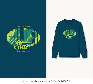 this is a Golden Star logo design, artwork font,
and full of attractive colors, an elegant concept that is good for t-shirt production.