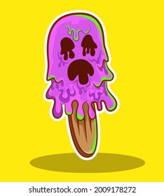 This gooey, melting ice cream looks scary to me. How about a melted goo ice cream with these green slushies dripping around the ice cream.Vector image,Creepy green goo and slime ice cream