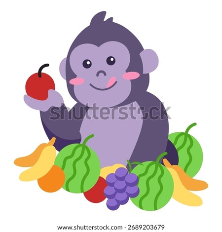 This Gorilla with fruits illustration is suitable for animal especially Gorilla.