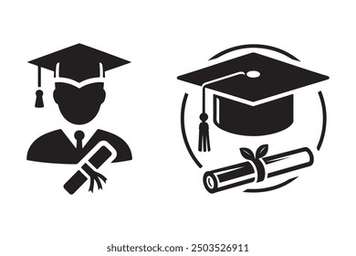 
This "Graduate Silhouette Vector Art Iconic Graduation Illustration" embodies the pride and achievement of academic success with a sleek, timeless design.