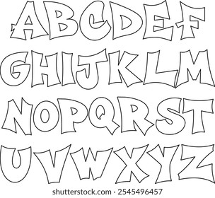 This graffiti alphabet outline vector for coloring book. graffiti alphabet, graffiti outline, graffiti letters, street art font, urban typography, hand-drawn letters, playful alphabet, abc letters