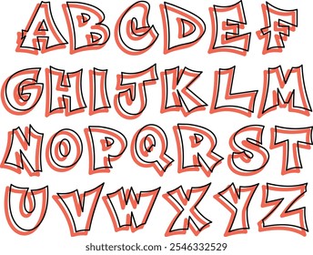 Este Vector del contorno del alfabeto del graffiti para el libro para colorear Alfabeto del graffiti, contorno del graffiti, letras del graffiti, fuente del arte de la calle, tipografía urbana, letras dibujadas a mano, alfabeto juguetón, letras del abc