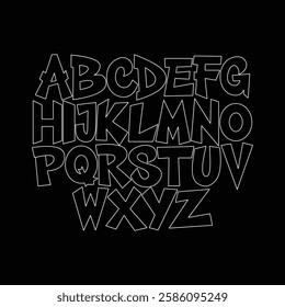 This graffiti outline font featuring a unique hand-drawn alphabet with an edgy urban style. urban typography, street art alphabet,
font, text, letter, typeface,graffiti line art, capital abc letters