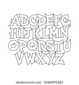 This graffiti outline font featuring a unique hand-drawn alphabet with an edgy urban style. urban typography, street art alphabet,
font, text, letter, typeface,graffiti line art, capital abc letters