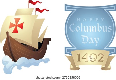 This graphic commemorates Columbus Day and the historic voyage of 1492, marking the arrival of Christopher Columbus in the Americas. The illustration reflects a significant moment in world history while acknowledging the cultural importance of the day and the ongoing discussions surrounding its legacy and impact on Indigenous peoples.