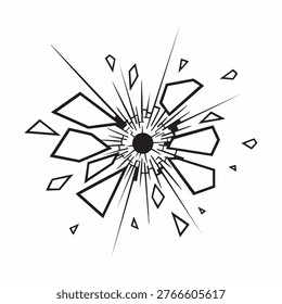 This graphic depicts an abstract explosion with sharply defined, fragmented shapes. The image's impactful style utilizes a bold silhouette, creating a dynamic and visually arresting composition.