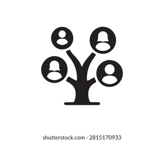 This graphic depicts a family tree with five members represented as a flat icon. The image features a distinctive silhouette style against a white background, symbolizing familial bonds and ancestry.
