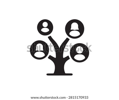 This graphic depicts a family tree with five members represented as a flat icon. The image features a distinctive silhouette style against a white background, symbolizing familial bonds and ancestry.
