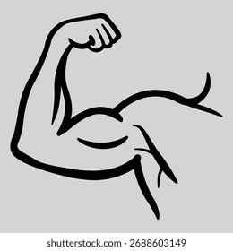 Diese Grafik zeigt einen gebeugten Arm, der die markanten Muskeln des Bizeps und Trizeps hervorhebt. Es dient als visuelle Darstellung von Kraft, Kraft und der Hingabe an Fitness und Körper