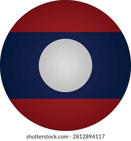This graphic depicts a round button or badge with the Laotian national flag, featuring a red top and bottom stripe, a blue central stripe, and a white disk in the middle. It is ideal for representing Laotian identity, Southeast Asian travel, culture, ...