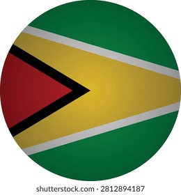 This graphic depicts a round button or badge with the Guyanese national flag, known as the Golden Arrowhead