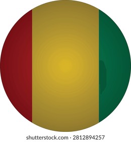 This graphic depicts a round button or badge with the Guinean national flag, characterized by vertical stripes of red, yellow, and green. It is perfect for representing Guinean identity, African travel, cultural events, or national pride in various di...