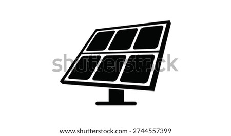 This graphic depicts a solar panel, notable for its bold, black silhouette style, symbolizing sustainable and renewable energy solutions.