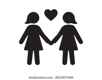 This graphic depicts two sisters holding hands with a heart positioned above them. The image is presented as a clean, black silhouette against a white background, making it a distinctive and versatile design element.