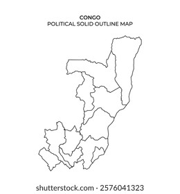 This graphic displays a detailed outline map of the Democratic Republic of the Congo, perfect for educational purposes and geographic studies, highlighting borders and regions.