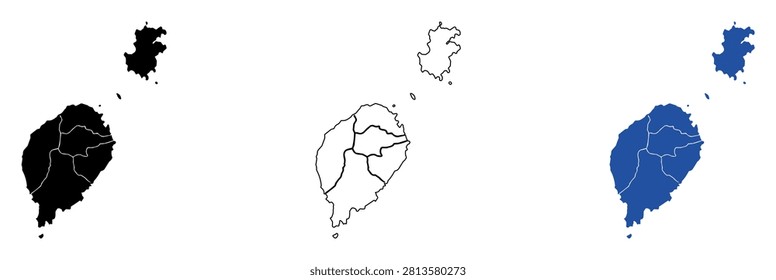 This graphic displays the distinct outlines of the islands of São Tomé and Príncipe, highlighting their internal administrative boundaries