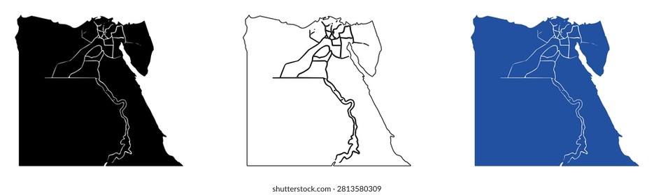 This graphic displays the geographical outline of Egypt, highlighting its key urban centers and the vital Nile waterway
