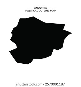 This graphic displays a simplified black outline of Andorras political boundaries. The design emphasizes the countrys unique shape without geographical details or color.