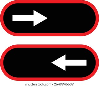 This graphic displays two distinct rounded rectangles, each containing a bold white arrow. One arrow points right, the other points left, symbolizing opposition or direction choices.