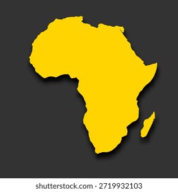 Este gráfico muestra un mapa de silueta de Vector de África en color amarillo. La forma resalta el contorno del continente sobre un fondo oscuro.