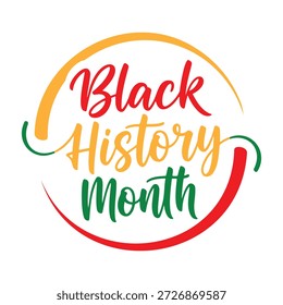 Este gráfico presenta texto artístico con letras a mano para el Mes de la Historia Negra encerrado dentro de un borde circular decorativo. El diseño utiliza colores tradicionales panafricanos de rojo, oro y verde para celebrar la herencia y la cultura afroamericana. Esta Ilustración vectorial limpia es perfecta para materiales educativos, publicaciones en redes sociales y eventos comunitarios que honran los logros históricos.