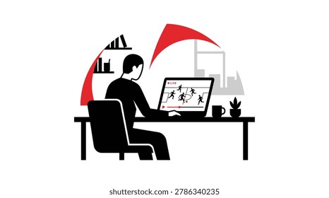 This graphic features black silhouettes of people celebrating, alongside a rising graph and an explosion of red shapes. The composition includes figures clapping, jumping, and pointing, set against a cityscape silhouette.