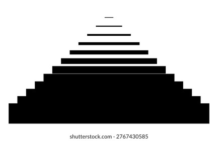 This graphic features a black stepped pyramid composed of horizontal bars of varying widths set against a plain white background.
