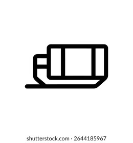 Este gráfico apresenta um design arrojado e minimalista. Uma linha preta grossa forma formas geométricas conectadas, incluindo um retângulo horizontal e outros elementos com cantos arredondados.