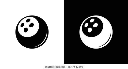 This graphic features bowling ball icons in black and white, set against contrasting backgrounds. The vector artwork showcases simplicity for sports-themed layouts or digital design.