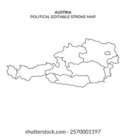 This graphic features a detailed outline of Austria, capturing its political boundaries. It is designed for use in educational materials and geographic presentations.