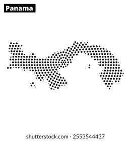 This graphic features a dotted representation of Panama's map, showcasing its distinctive shape with a simple, modern aesthetic.