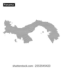 This graphic features a dotted representation of Panama's map, showcasing its distinctive shape with a simple, modern aesthetic.