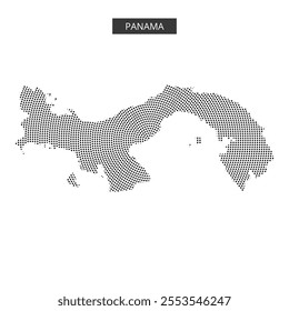 This graphic features a dotted representation of Panama's map, showcasing its distinctive shape with a simple, modern aesthetic.