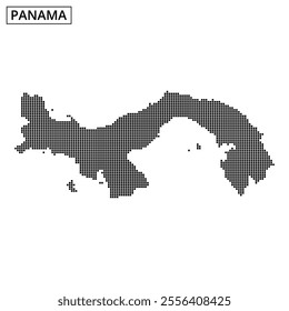 This graphic features a dotted representation of Panama's map, showcasing its distinctive shape with a simple, modern aesthetic.