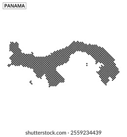 This graphic features a dotted representation of Panama's map, showcasing its distinctive shape with a simple, modern aesthetic.