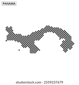 This graphic features a dotted representation of Panama's map, showcasing its distinctive shape with a simple, modern aesthetic.