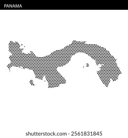 This graphic features a dotted representation of Panama's map, showcasing its distinctive shape with a simple, modern aesthetic.