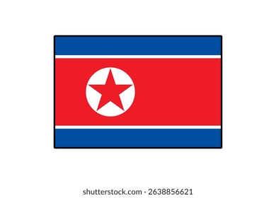 This graphic features the flag of North Korea, displaying its iconic red, white, and blue elements, including a central white circle with a red star and blue stripes.