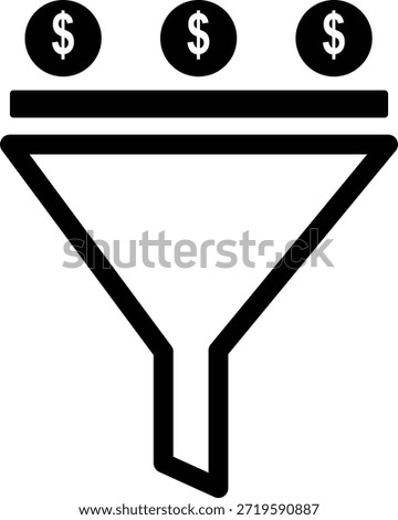 This graphic features a funnel symbol with dollar signs above it, visually representing the process of filtering or converting money. The image is a simple, clear illustration depicting financial flows.