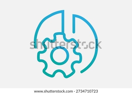 This graphic features a gear (cog) icon placed in the center of a partial circle or pie chart outline.
