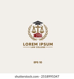 
This graphic features a law college emblem with scales of justice, books, and a graduation cap, conveying education and fairness. Elegant Academic Logo Featuring Books and Scales of Justice