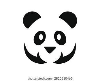 This graphic features a minimalist panda bear face presented as a clean black silhouette. The isolated object on a transparent background showcases the distinctive silhouette style, making it a perfect choice for modern logo designs, creative icons, or artistic projects.