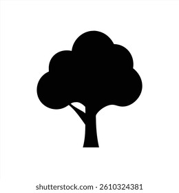 This graphic features a minimalistic black tree silhouette against a plain white background. The design highlights the trees rounded canopy and sturdy trunk, emphasizing natures beauty.